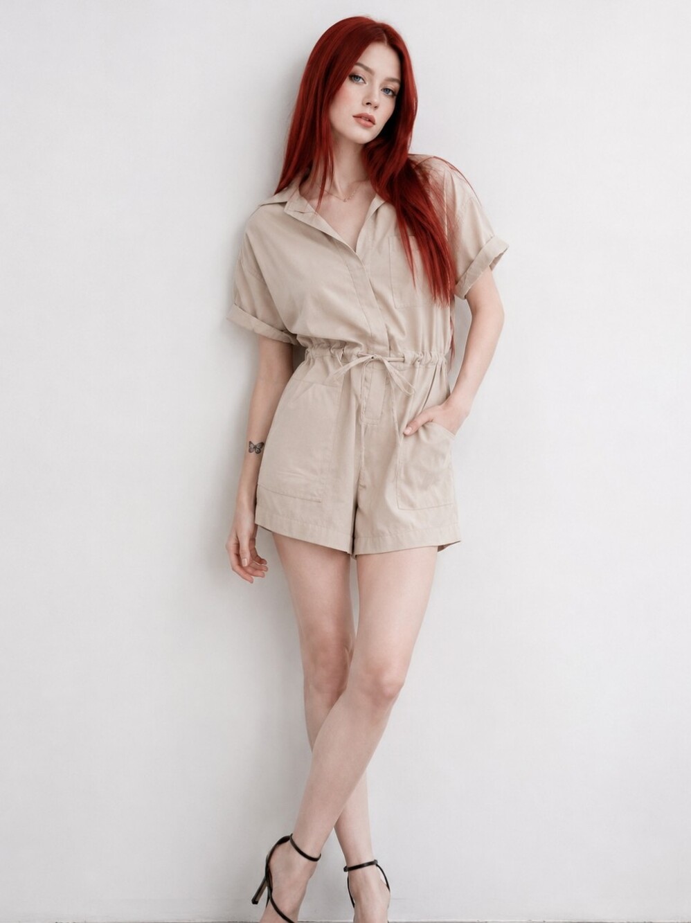 EUC Gap Size XS Moonstone Beige Utility Jumpsuit Romper Lyocell!